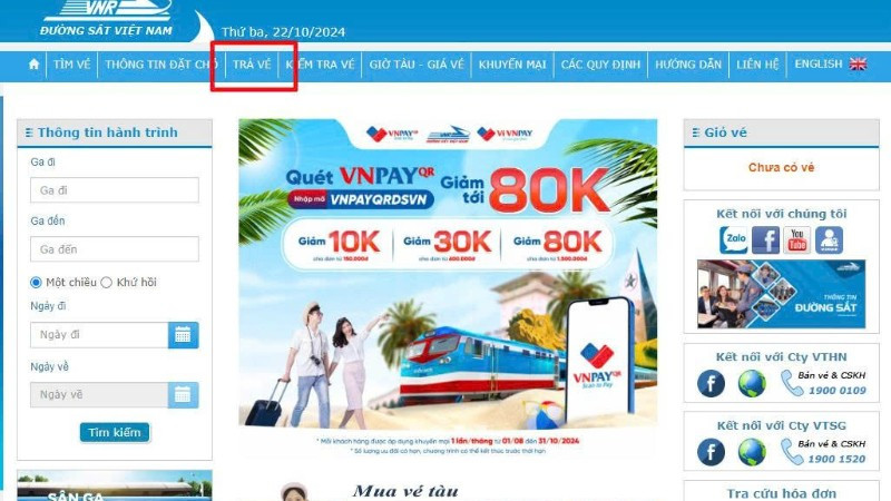 Hành khách có thể trả vé online không mất phí khi tàu hủy chuyến do sự cố, thiên tai