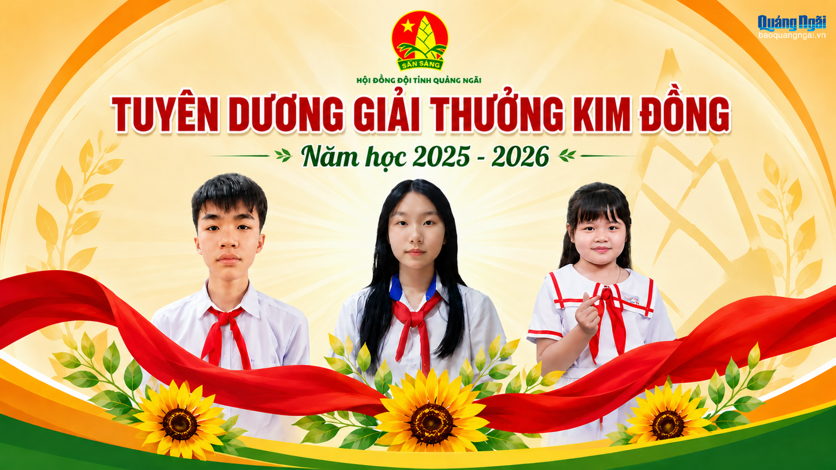 Quảng Ngãi có 3 đội viên nhận Giải thưởng Kim Đồng