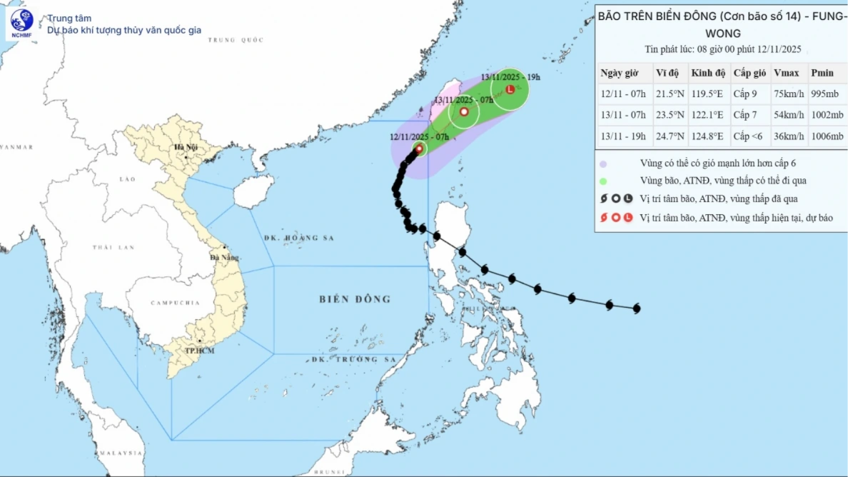 Bão số 14 suy yếu thành áp thấp nhiệt đới vào ngày mai (13/11)