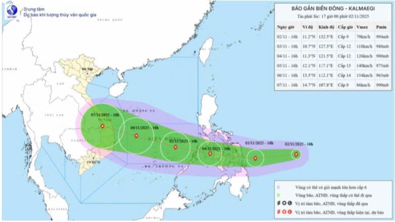 Bão Kalmaegi tiến gần Biển Đông, cảnh báo gió giật cấp 17