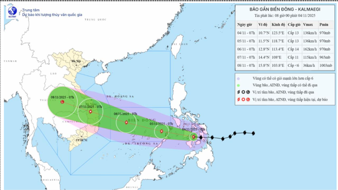 Bão Kalmaegi mạnh cấp 13 sắp tiến vào Biển Đông
