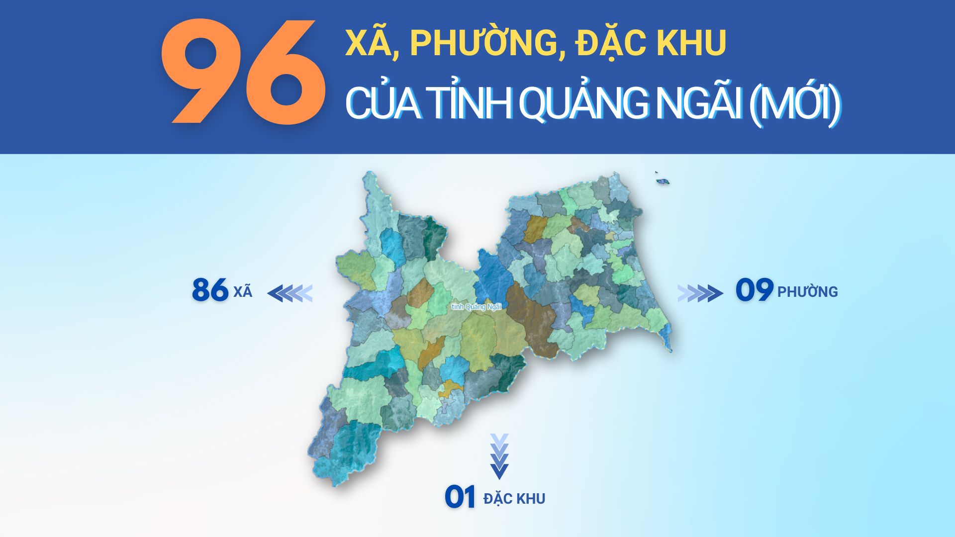 [Infographic]. Danh sách 96 xã, phường, đặc khu của tỉnh Quảng Ngãi mới
