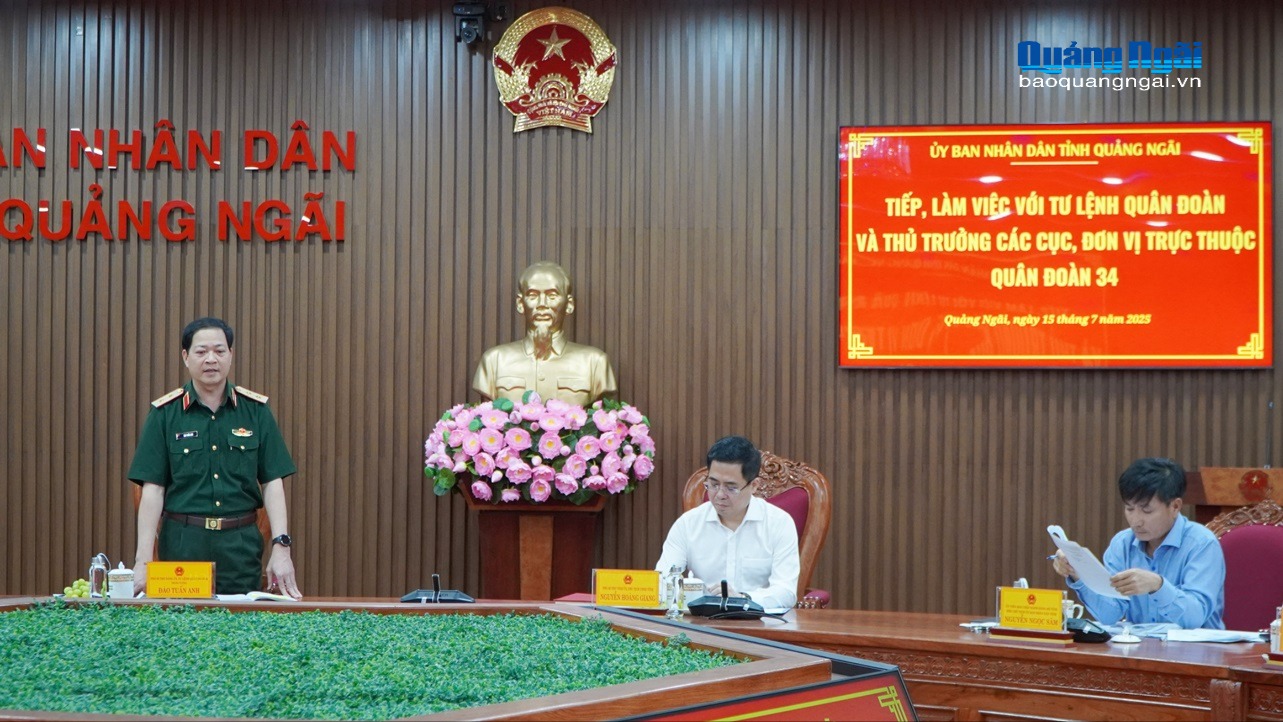 Chủ tịch UBND tỉnh Nguyễn Hoàng Giang tiếp và làm việc với Tư lệnh Quân đoàn 34