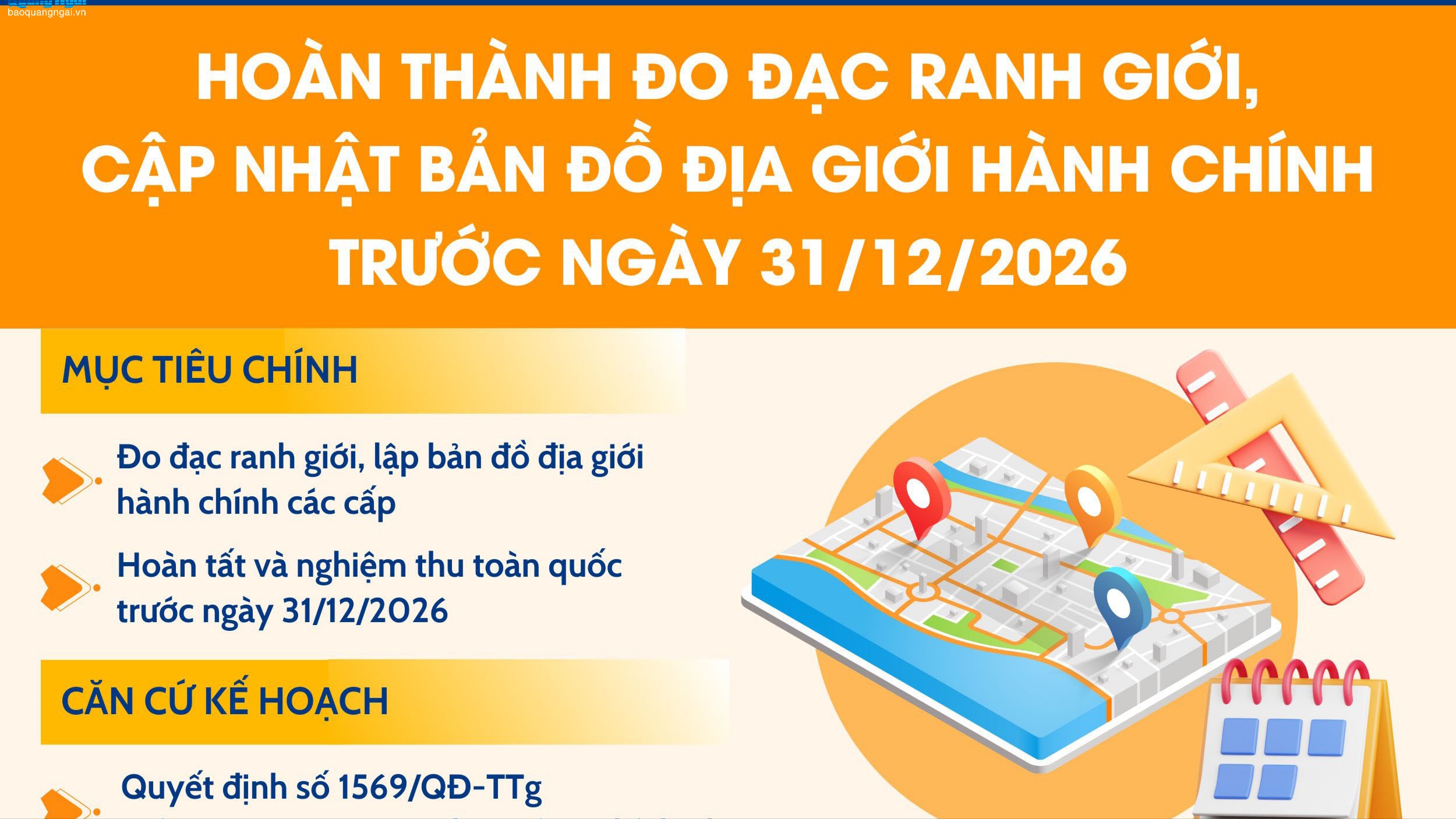 [Infographic]. Hoàn thành đo đạc ranh giới, cập nhật bản đồ địa giới hành chính trước ngày 31/12/2026