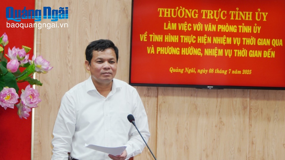 Thường trực Tỉnh ủy làm việc với Văn phòng Tỉnh ủy