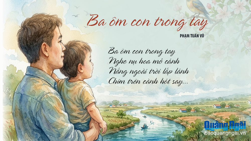 Ba ôm con trong tay