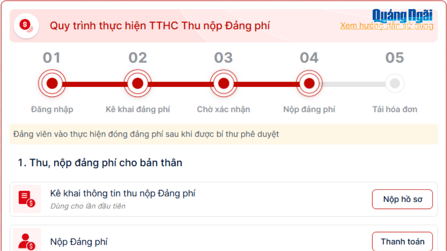 Thực hiện thủ tục hành chính của Đảng qua dịch vụ công trực tuyến