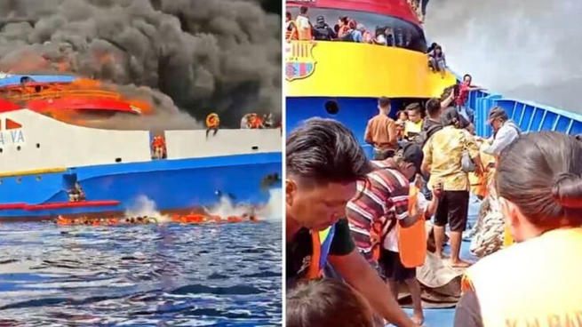 Cháy tàu chở 280 người ở Indonesia, hành khách nhảy xuống nước thoát thân
