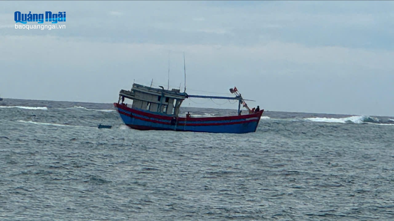 Tàu cá mắc cạn trên vùng biển Lý Sơn