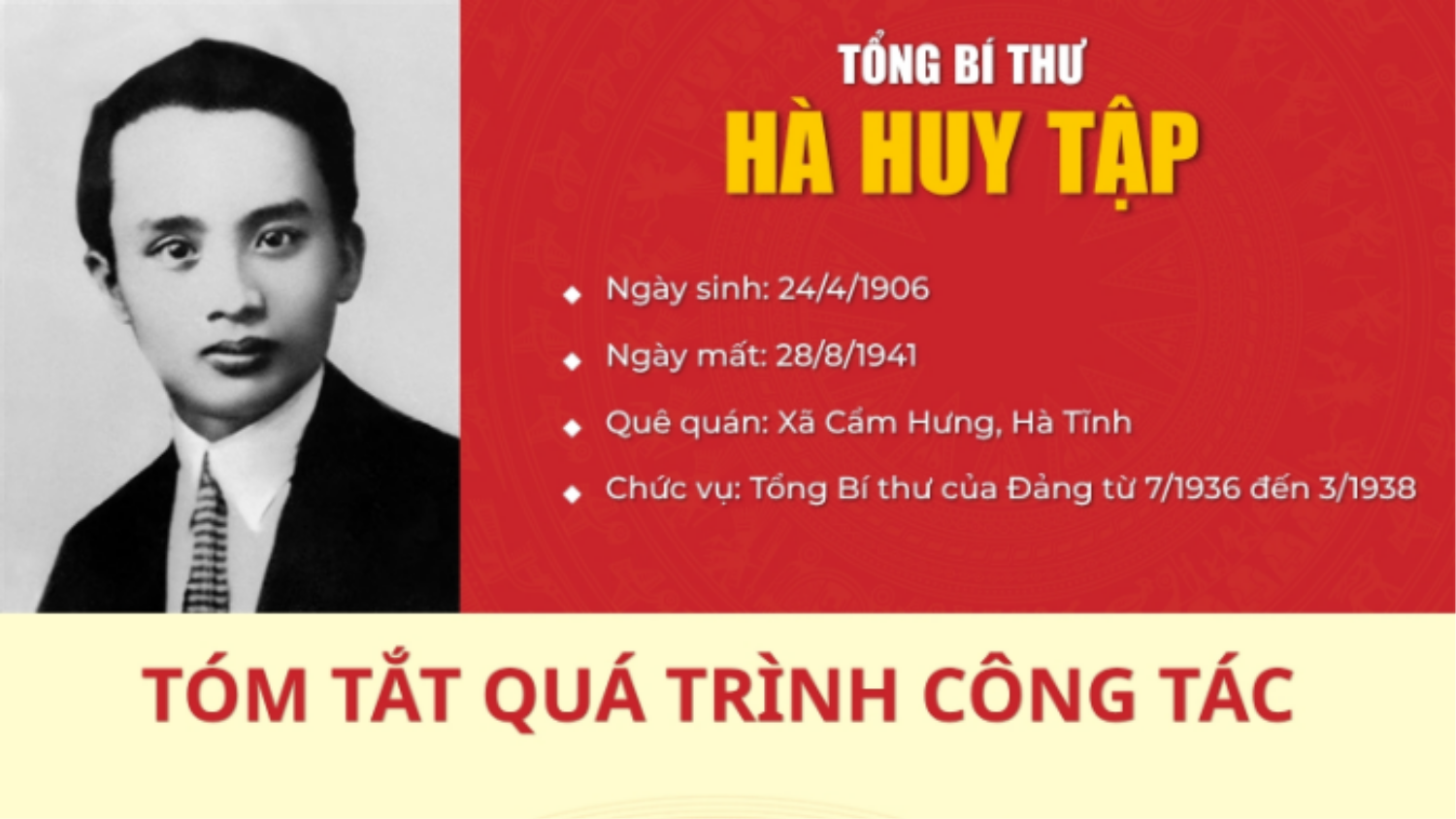 [Infographic]. Quá trình hoạt động cách mạng của Tổng Bí thư Hà Huy Tập