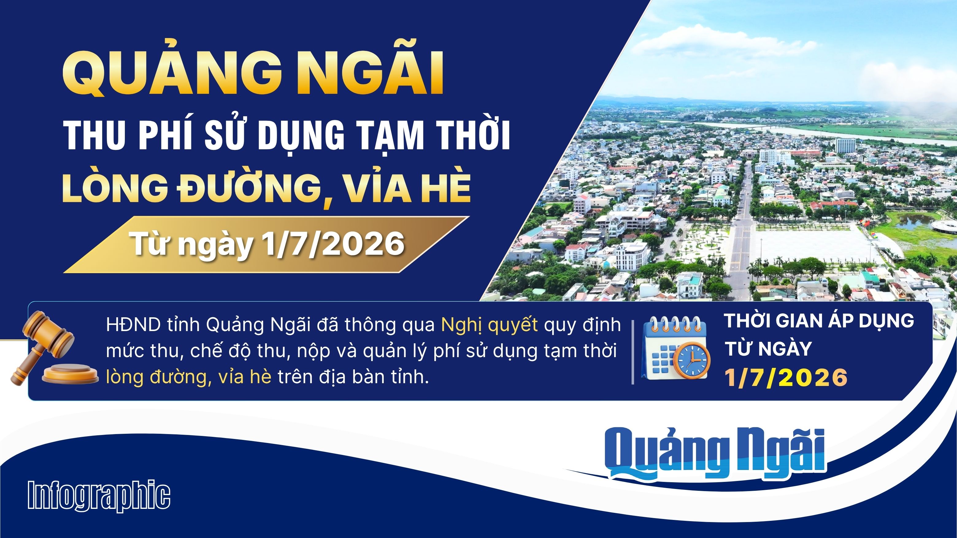 [Infographic]. Quảng Ngãi thu phí sử dụng tạm thời lòng đường, vỉa hè từ ngày 1/7/2026