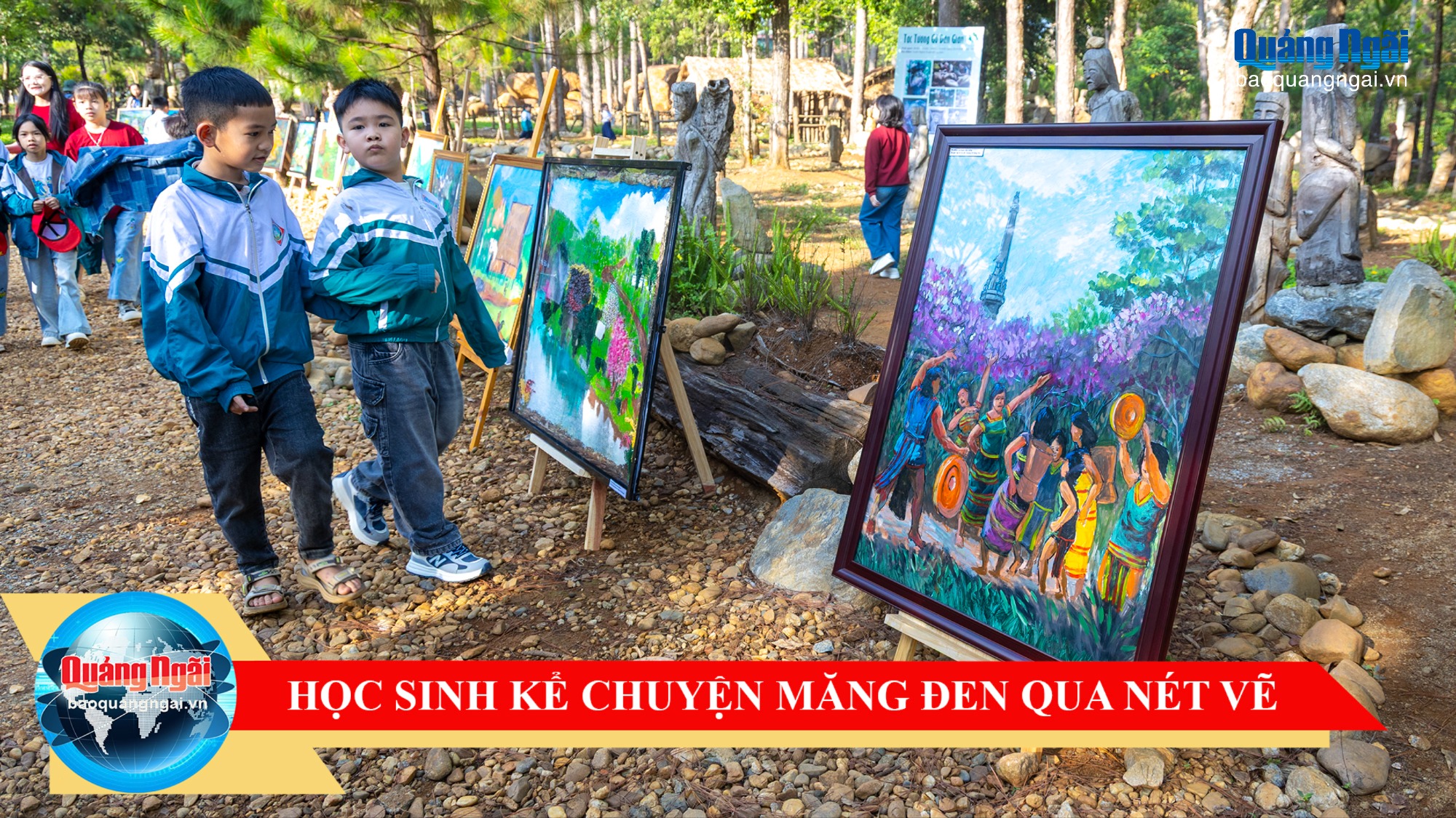 [Video]. Học sinh kể chuyện Măng Đen bằng nét vẽ