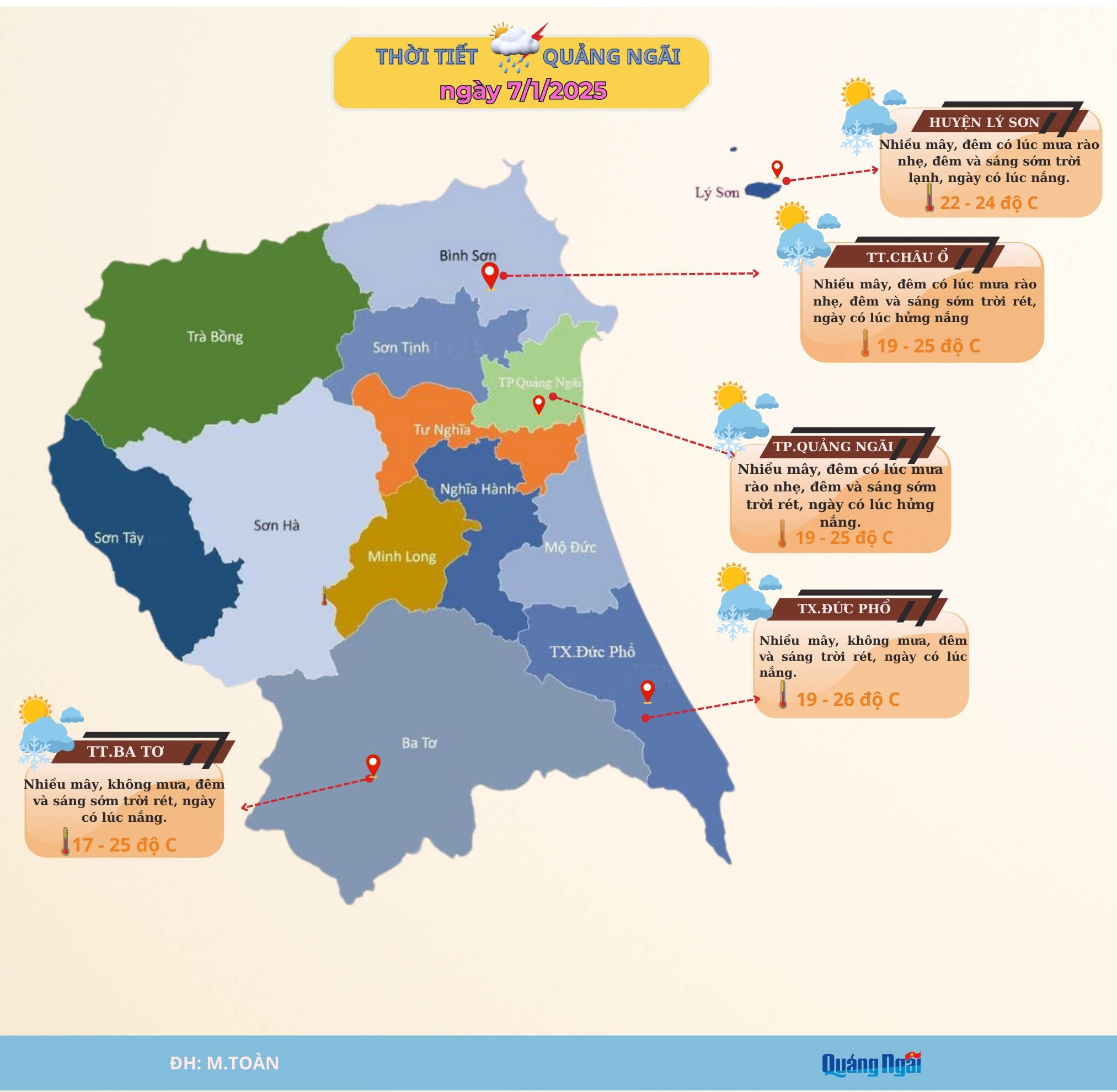 Quảng Ngãi, ngày hửng nắng, đêm và sáng sớm trời rét