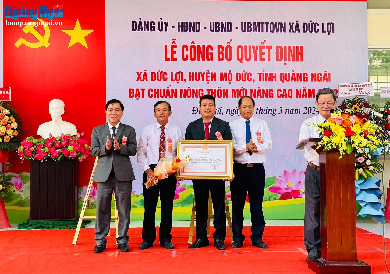 Xã Đức Lợi đón Bằng công nhận xã đạt chuẩn nông thôn mới nâng cao