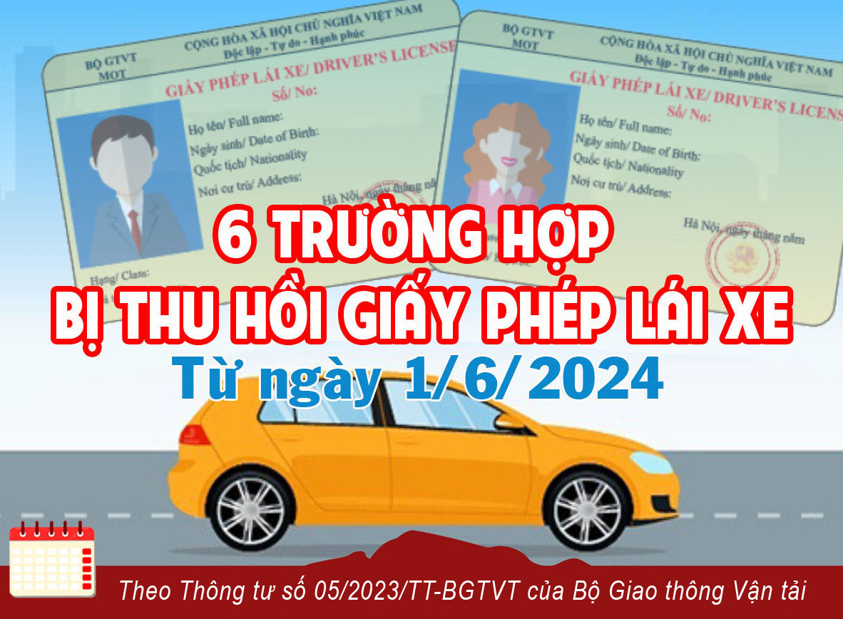 [Infographic]. 6 trường hợp bị thu hồi giấy phép lái xe từ 1/6/2024