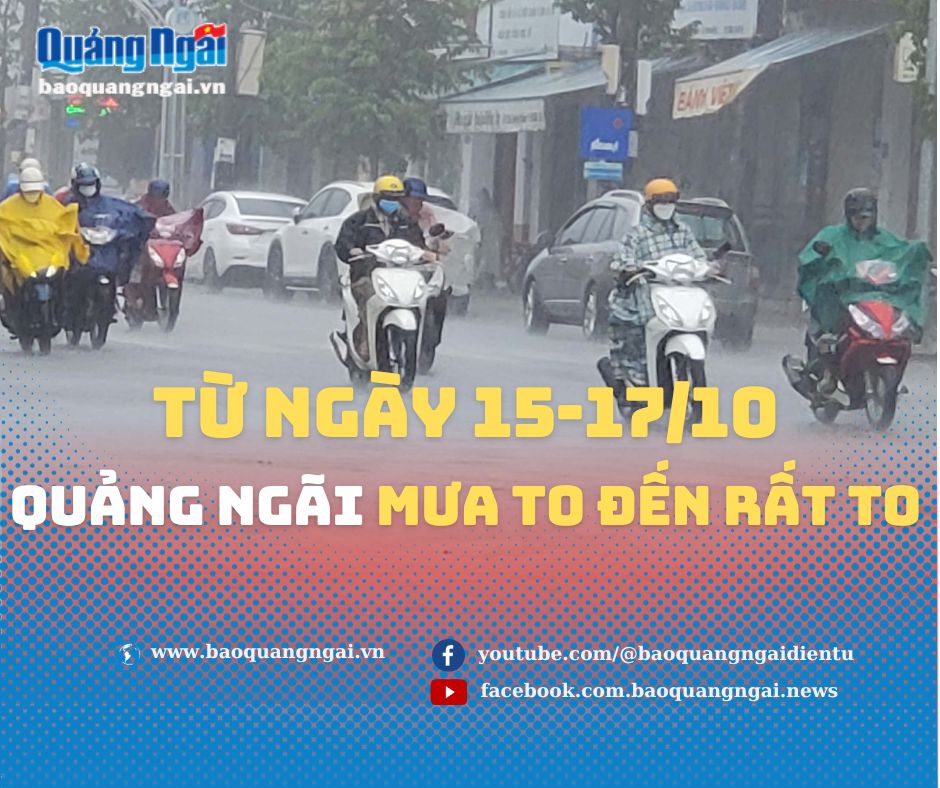 Từ ngày 15-17/10, Quảng Ngãi mưa to đến rất to
