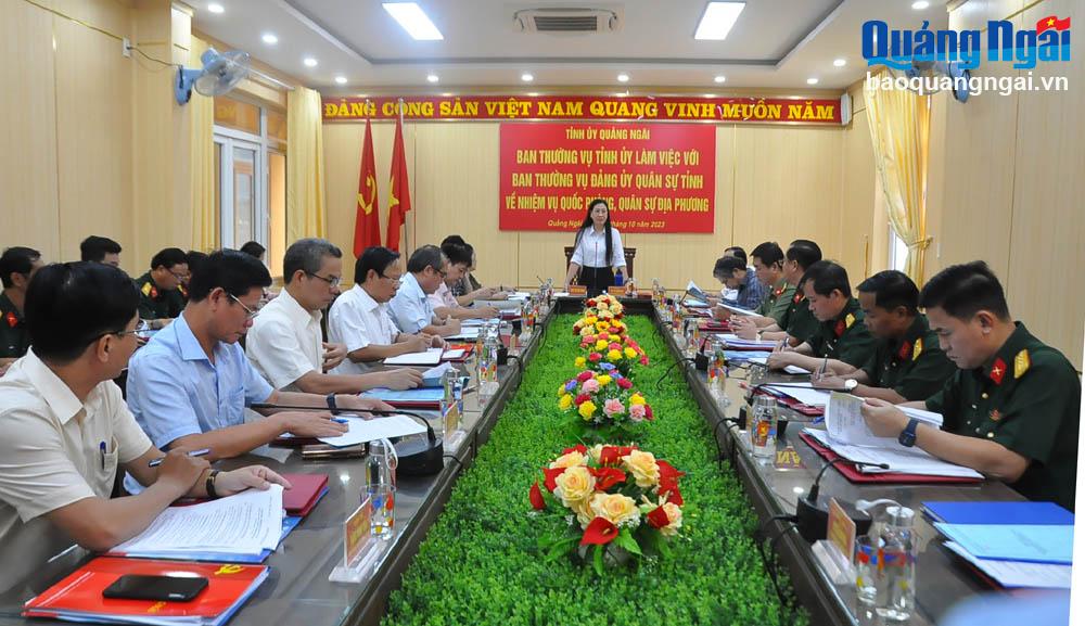 Ban Thường vụ Tỉnh ủy làm việc với Ban Thường vụ Đảng ủy Quân sự tỉnh