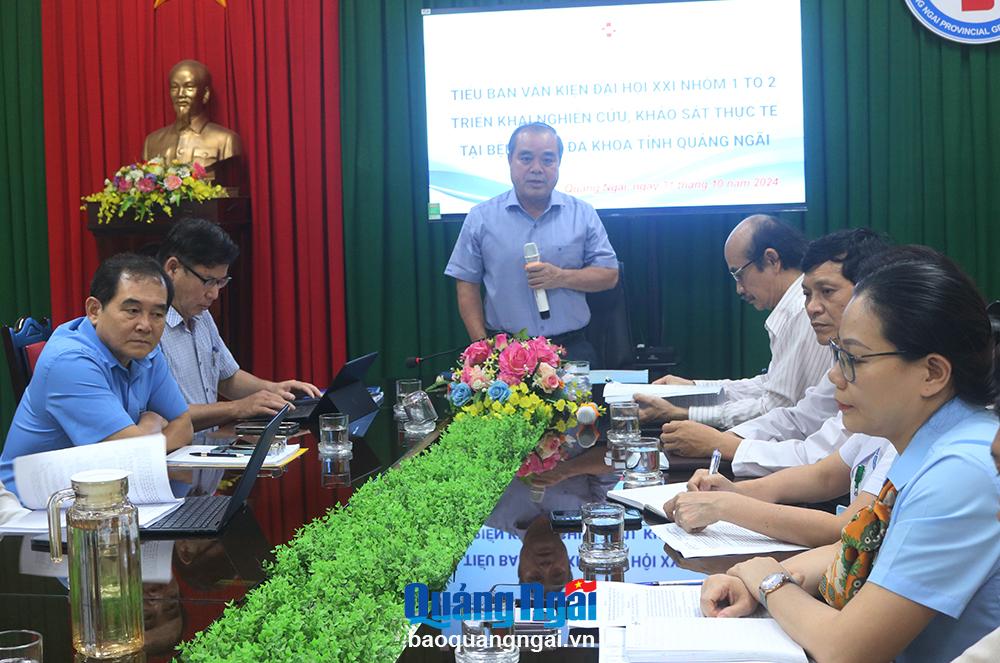 Tổ nghiên cứu, khảo sát xây dựng Văn kiện Đại hội XXI làm việc tại Bệnh viện Đa khoa tỉnh