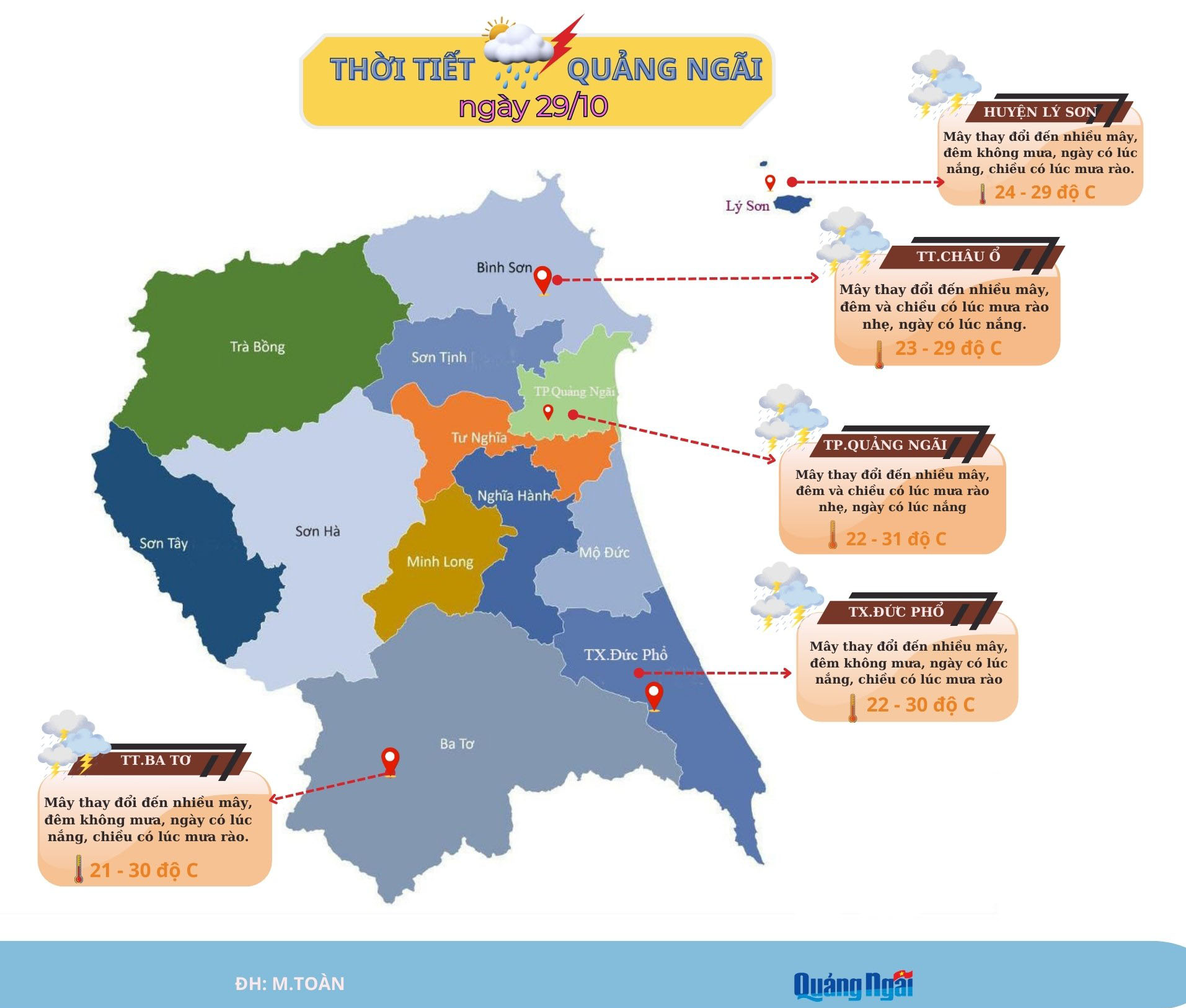 Quảng Ngãi, ngày hửng nắng, chiều và đêm có mưa rào nhẹ
