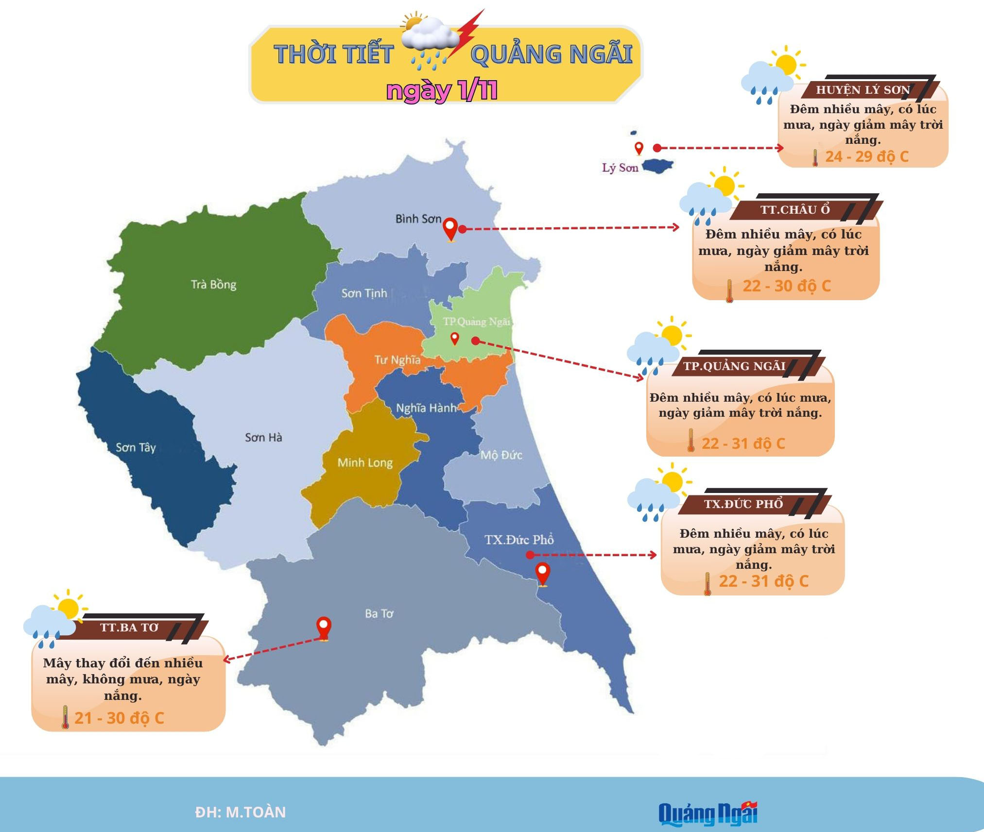 Quảng Ngãi, ngày nắng nhẹ, đêm có lúc mưa, trời se lạnh
