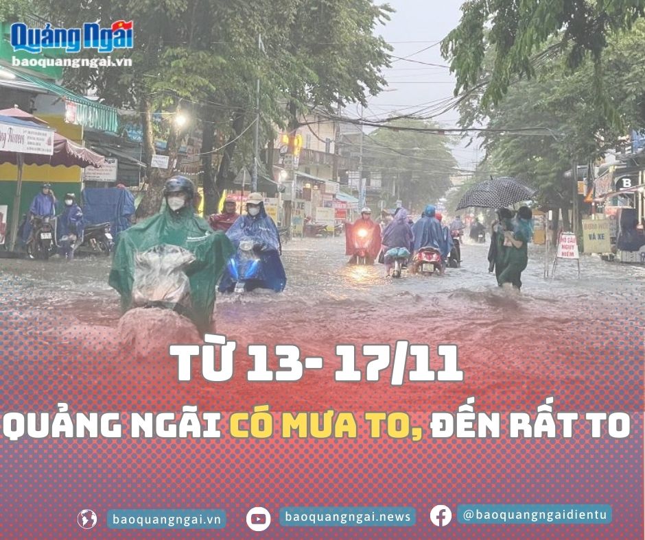 Từ ngày 13/11, Quảng Ngãi có đợt mưa to, đến rất to