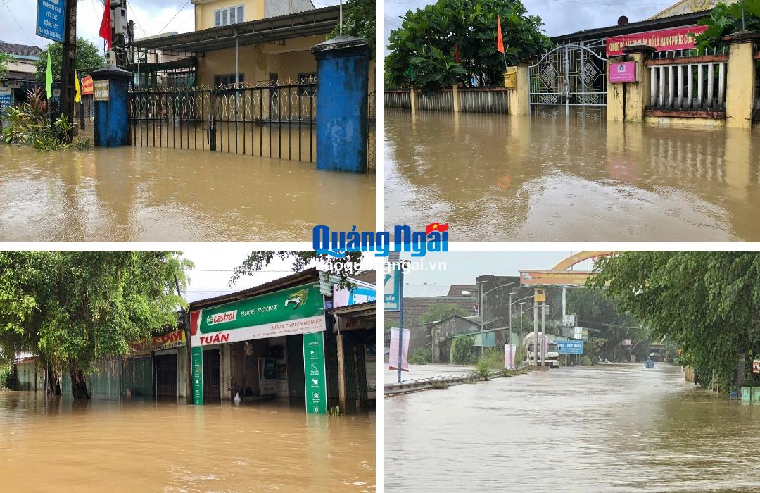 Nhiều nhà dân ở Nghĩa Hành bị ngập sâu trong nước lũ