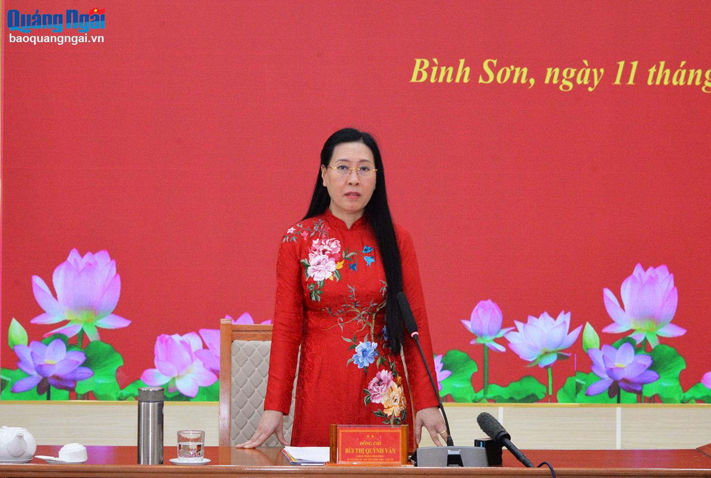 Bí thư Tỉnh ủy Bùi Thị Quỳnh Vân làm việc với huyện Bình Sơn