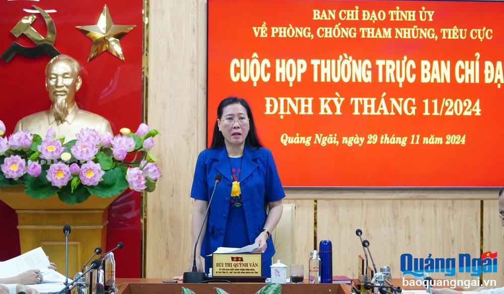 Thường trực Ban Chỉ đạo Tỉnh ủy về phòng, chống tham nhũng, tiêu cực họp định kỳ tháng 11