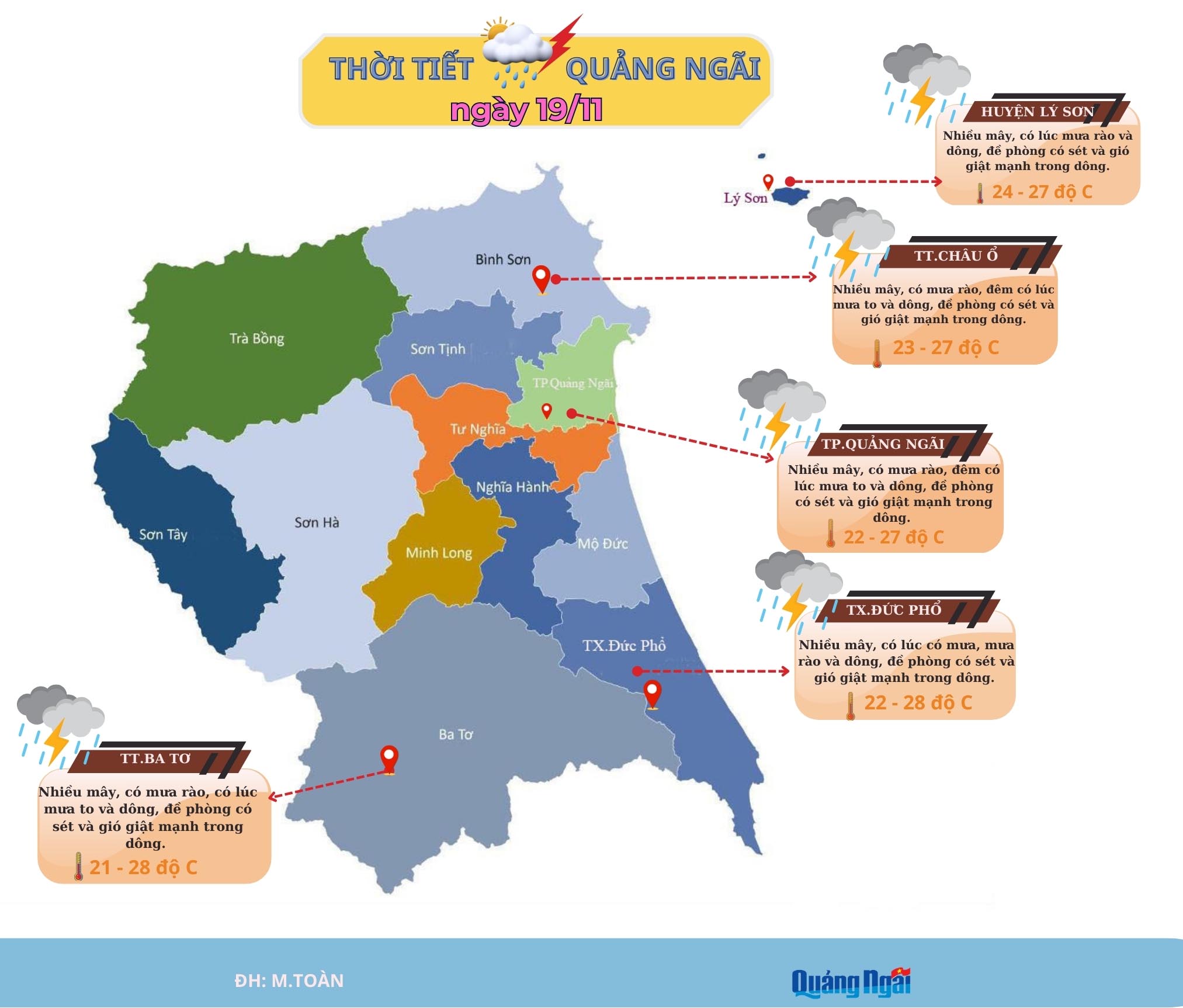 Quảng Ngãi, mưa rào và dông nhiều nơi