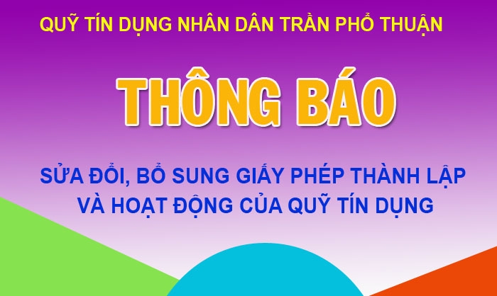 Quỹ tín dụng nhân dân Phổ Thuận  thông báo